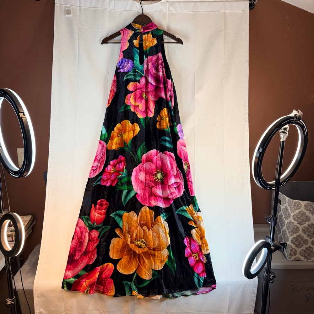 FARM RIO ANTHROPOLOGIE Women’s Size L Dress Maxi Velvet Velour Floral NWT - Picture 12 of 16